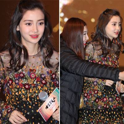 angelababy花衣遮孕肚 腰身变粗仍美艳