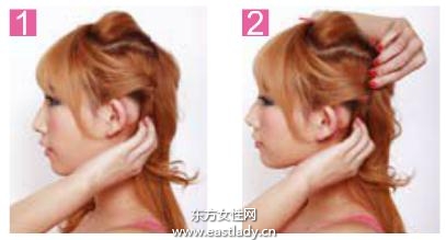 发型设计之用1个发卡拧卷固定发束