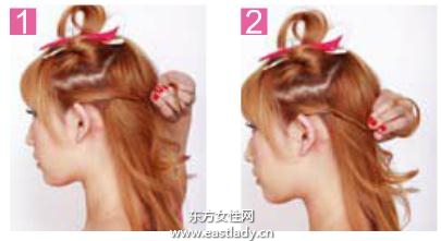 发型设计之用1个发卡拧卷固定发束