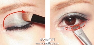 宽眼影+粗眼线塑造圆溜溜大眼睛