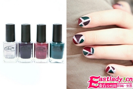 DIY彩色几何图案美甲