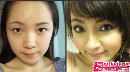 网络美女化妆前后的惊悚照