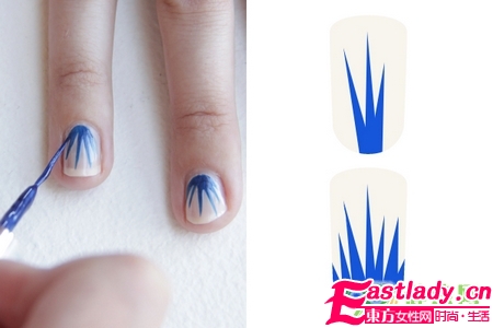 超简单DIY蓝色小草美甲