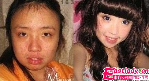 网络美女化妆前后的惊悚照