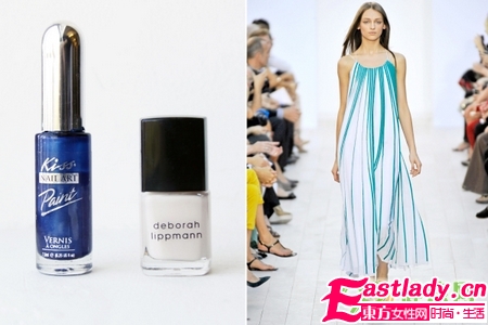 超简单DIY蓝色小草美甲