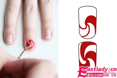 自己在家做美甲 双色旋转图案美甲