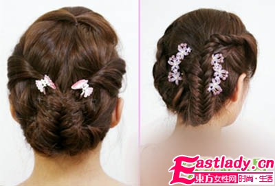 韩式花苞鱼骨辫编法图解