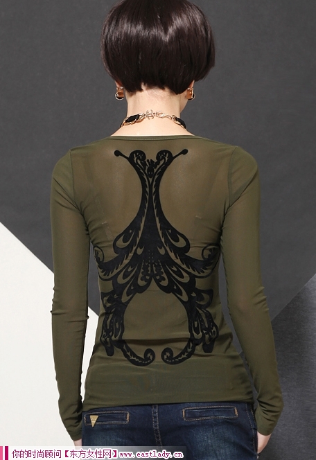 韩版秋装网纱打底衫大码T恤 百搭的熟女风范打底的妖娆魅力