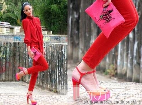 红色高跟鞋子搭配经 这么会搭简直倾倒众生