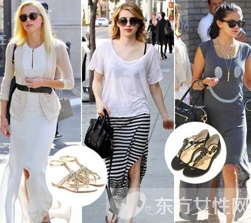 好莱坞女星也爱它 平底凉鞋搭上长裙真是美极了