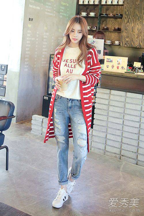 针织开衫如何搭配 韩国街拍达人亲身示范