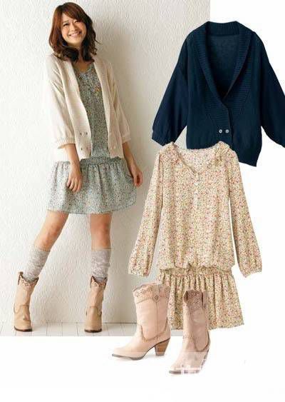 女生碎花连衣裙搭配 混搭感既时尚又知性